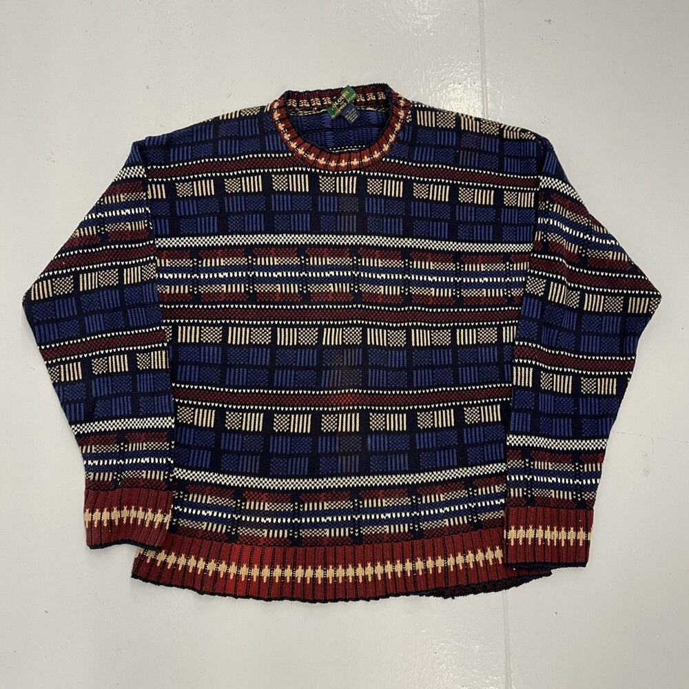 Vintage 90s Alexander Julian Blue Pattern Cotton Sweater